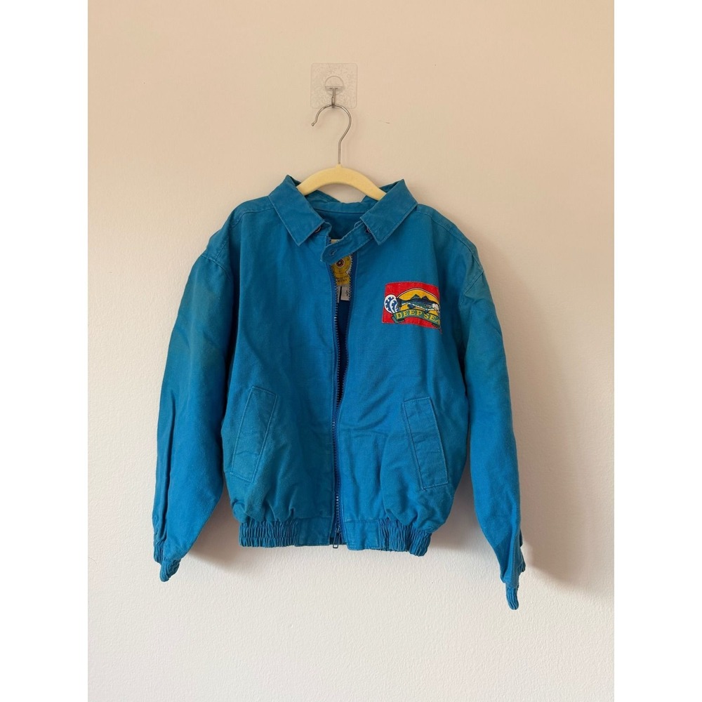 Vintage Climate Control Kids Blue Deep Sea Fishing Bomber Jacket Size 7